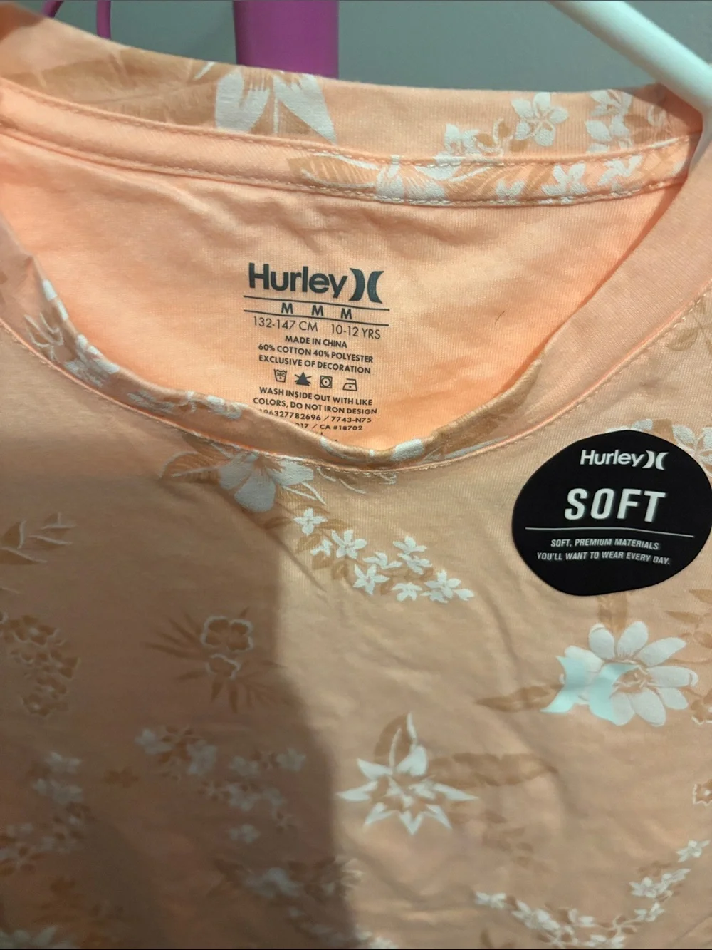 Hurley Peach Floral Short Sleeve Tee
